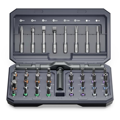 AMIR 42 in 1 Ratchet Screwdriver Set, Magnetic Screwdriver Set with 40 PCS Multi Bit, DIY Repair Tool Kit with Ratchet T Handle, Screw Driver Set Kit for Tools,Bicycle,Electronic Repair - color: Grey