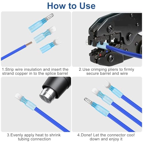 Linkstyle 380PCS Marine Grade Heat Shrink Wire Connectors kit 22-10 AWG, Waterproof Automotive Electrical Terminals Kit, 16-14 22-16 12-10 Gauge Bullet Fork Butt Splices Spade Crimp Connector