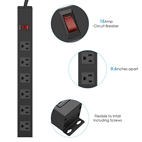 HHOSET 6 Outlet Heavy Duty Power Strip, 14AWG Extension Cord Black, 3FT, 1 - size: 3ft