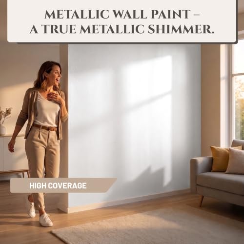 Metallic Wall Paint 67.62 fl oz - White - Stunning Metallic Shine for Stylish Interiors, Easy to Apply, Water-Based, Perfect for Creative Wall Designs & DIY Projects - color: White