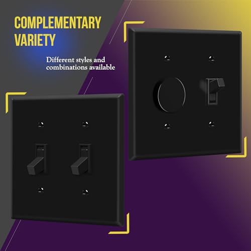 ENERLITES Double Toggle Light Switch Cover Plate, 2-Gang, 1 Pack, Black - color: Black, size: Screw