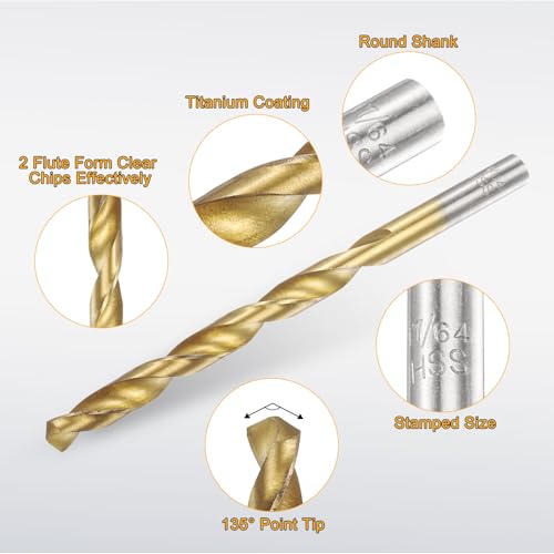 uxcell 12pcs Titanium Twist Drill Bit 17/64" Drilling Dia High Speed Steel Drills for Hardened Metal, Stainless Steel, Cast Iron, Wood, Plastic - size: 17/64 inch