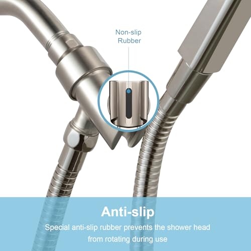 OFFO Shower Head Holder All Metal for Handheld Shower Head, Brushed Nickel Adjustable Shower Arm Mount with Solid Brass Pivot Ball, 1/2 in IPS Female Inlet and Male Outlet - color: Brushed Nickel
