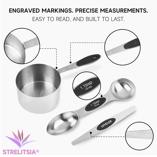 Magnetic Measuring Cups and Spoons Set, Stainless Steel, 14 Pcs