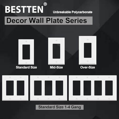 BESTTEN 20 Pack Decorator Wall Plates 1-Gang Electrical Cover Plate, White - size: 1 Gang 20PK