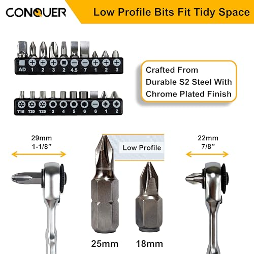 CONQUER 22pc Mini Ratchet Screwdriver Set, 1/4" Right Angle Phillips Kit - style: 22 PC Mini Ratchet set