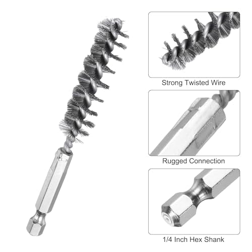 HARFINGTON 6Pcs Stainless Steel Bore Brush 13mm Dia 4" Long Cleaning Twisted Wire Brush with Handle 1/4" Hex Shank for Tubes, Ports, Bearings - size: 13mm
