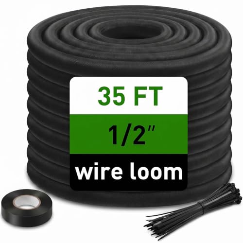 Heat Resistant Wire Loom Automotive Cable Management Sleeves 35ft-1/2inch Split Wiring Loom Harness Wire Organizer, High-Temperature Heavy Duty Auto Wrap Cord Protectors from Pets No Chew, Black - size: 1/2"-35Feet