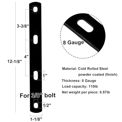 6 PCS Flat Mending Plate, Metal Bar Bracket, 12" x 1-1/8", 8 Gauge | Slotted Hole for 3/8" Bolt - size: 12" x 1-1/8"