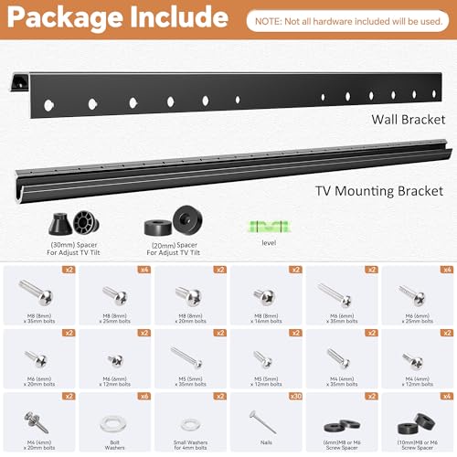 Studless Drywall TV Wall Mount, No Stud No Drill TV Bracket Hanger for 32-75 Inch TVs, Max Vesa 600x400mm up to 150lbs, Low Profile, Tilts 5°, Easy Install, Includes All Hardware & Level - size: 32"-75"