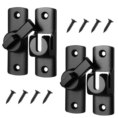 2 Pcs 90/180 Degree barn Door Lock, 90/180 Degree Flip Doors Latch Heavy Duty Rust-Proof Safety Sliding Door Lock with Mount Screws for Barn, Garden, Bathroom, Cabinet, Window, Sliding Door(Black)