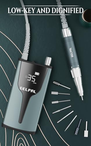 Rechargeable Nail Drill - Brushless Motor - Electric Nail Drill for Acrylic Nails Professional,35000RPM Electric Nail File,Cordless for Home Salon, Low Noise, Low Heat, Blue Grey