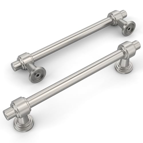 Amerdeco 10 Pack Brushed Satin Nickel Cabinet Pulls 5 Inch(128mm) Hole Center Drawer Pulls Cabinet Hardware Kitchen Cabinet Handles for Bathroom Dresser Pulls ZH0069 - color: Brushed Satin Nickel, size: 5" Hole Center