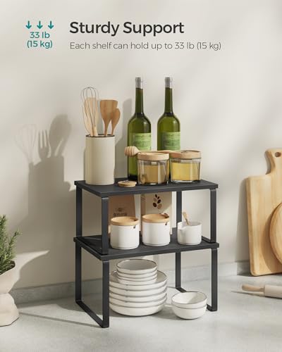 SONGMICS Cabinet Organizer Shelf, Set of 2 Spice Rack, Kitchen Storage - color: Ink Black + Charcoal Black, size: 11.7"w