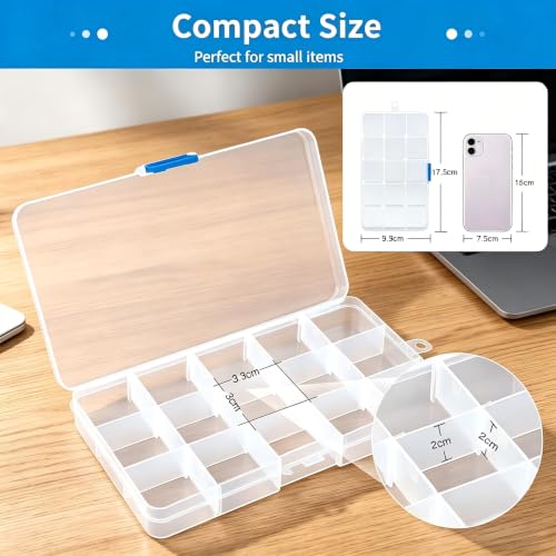 Eiito Bead Organizer, 15 Grids, Small Plastic Clear Box, 4 Pack