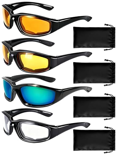 4 Pair Motorcycle Glasses Riding Glasses UV Protection Windproof And Dustproof Motorcycle Foam Cushion Goggles - color: Blue + Yellow + Clear + Brown