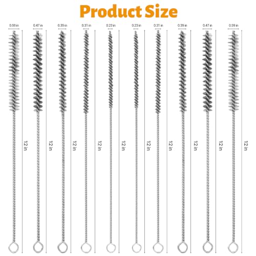 Tube Cleaning Brush,Brass Stainless Steel Engine Cleaning Brushes,12 inch Long Round Wire Pipe Cleaner for Deep Pipes (Yellow and Silver, 20 Pcs-5 Size) - color: Yellow and Silver, size: 20 Pcs-5 Size