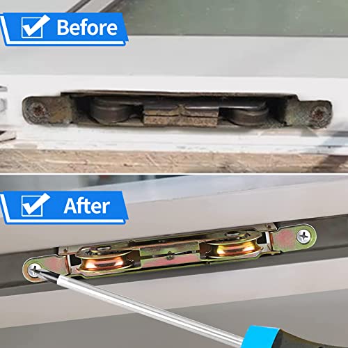 Huazu Heavy-Duty Sliding Door Rollers - 1-1/4" Steel Ball Bearing, Adjustable Sides, 2-Piece Set with Screen Door Roller Assembly for Courtyard Doors