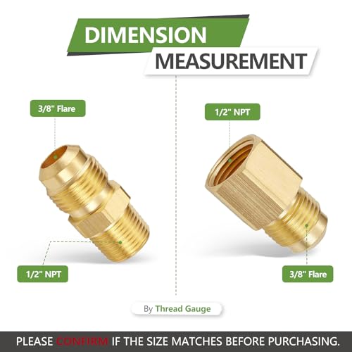 4 PCS 3/8 Inch Brass Propane Adapter Fitting, 3/8"Male Flare x 1/2"Male NPT - size: 3/8"Flare x1/2" NPT