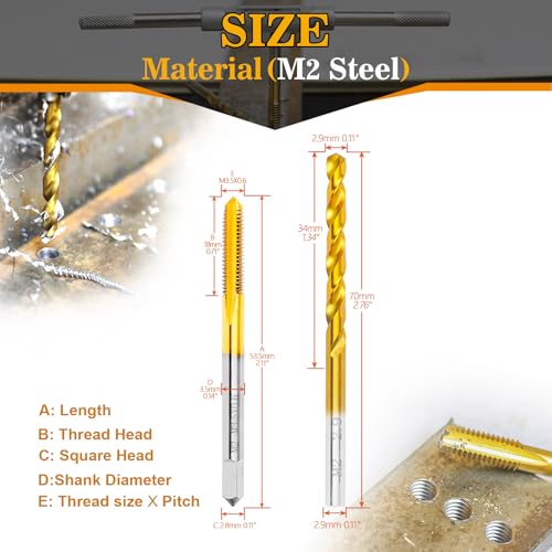 M3.5x0.6 Tap and 2.9mm Drill Bit for Metal,M2 HSS Metric Drill and Tap Set - size: M3.5 x 0.6 Tap, 2.9mm Drill