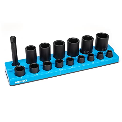 NEIKO 03976A Magnetic Socket Holder, 1/2” Drive, 3/8”- 15/16” SAE, Shallow & Deep Sockets Tray, Standard Socket Set Organizer, Socket Organizers for Toolboxes Trays, Scratch Free Mounting - size: 16 Hole Magnetic Organizer, 3/8 - 1-1/4", style: 1/2" Drive