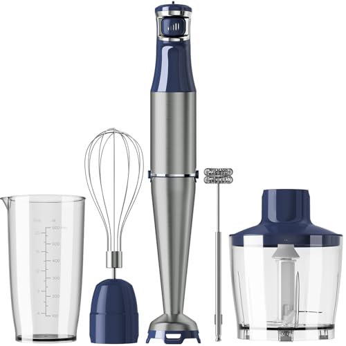 Turelar Immersion Blender Handheld 5 in 1 Hand Blender Set 1100W Heavy Duty - color: Navy Blue, size: 5 in 1