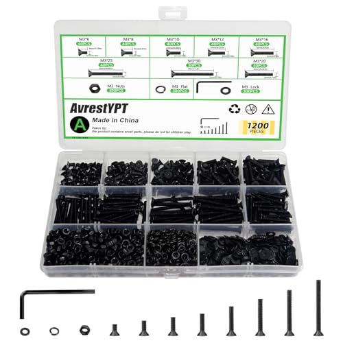 1200Pcs M3 Countersunk Flat Head Phillips Machine Screws Assortment Kit, Nuts Washers with Screwdriver, M3x6/8/10/12/16/20/25/30mm for Electronics & Machinery - size: M3x6/8/10/12/16/20/25/30-1200Pcs