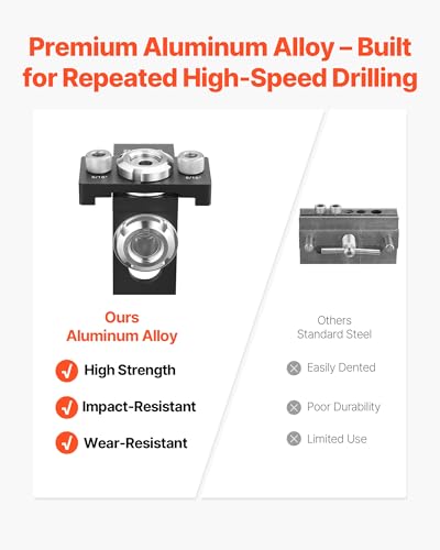 VEVOR Doweling Jig Kit, Self Centering Dowel Drill Jig for Straight Holes, Aluminum Alloy Woodworking Joints Tool with 3 Size Drill Bits 5/16", 3/8", and 19/32", Adjustable Width, for Wood Working - size: Ultra, style: Doweling Jig