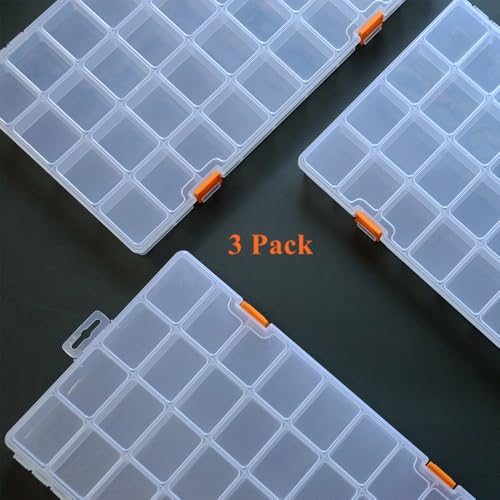 3 Pack 36 Grids Clear Plastic Storage Box with Dividers, Transparent Organizer Container Case for Small Parts, Bead, Button, Jewelry, Diamond, Craft Supplies,Sewing Kit, DIY Accessories - size: 36 Grids
