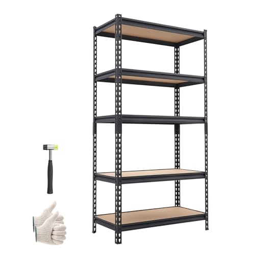 VEVOR Storage Shelves, 5-Tier Adjustable, 2000 lbs Capacity, Heavy Duty Garage Storage Shelving Unit, Metal Utility Rack Shelf, for Kitchen Pantry Basement Bathroom, 32.36" W x 16.34" D x 62.76" H - size: 16.34" D x 32.36" W x 62.76" H