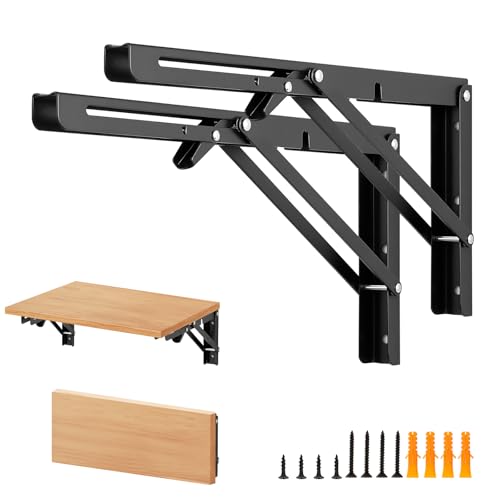 Matte Black Folding Shelf Brackets, 14 Inch, 4 Pack - size: 14 Inch