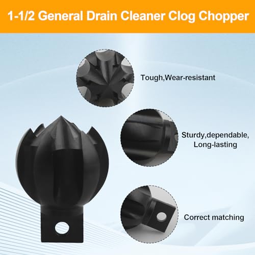 General Pipe Cleaners,Drain Snake Drill Attachment for ClogChopper,1-1/2CG&1-1/2 Inch Multi-Function Root Plumbing Auger Cutter Cleaning Tool,3552369