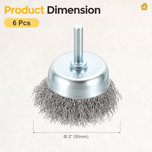 6pcs 2in Wire Cup Brush for Drill with 1/4in Shank, Stainless Steel | Crimped Wire Brush for Drill, [for Light Rust Deburring Paint Removal] - 0.012in Wires