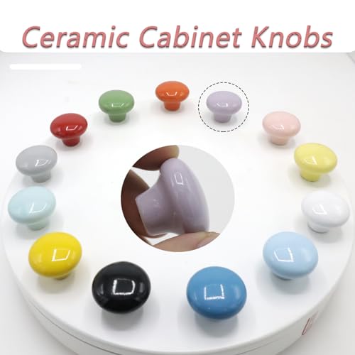 10-Pack Ceramic Cabinet Knobss Light Purple 32mm Round Drawer Pull - color: Purple