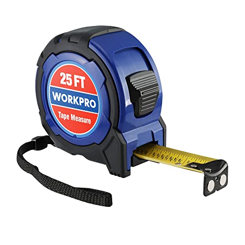 WORKPRO 25FT Tape Measure, 1/8 Fractions Easy Read Measuring Tape - color: Blue, size: 25FT