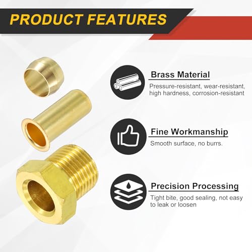 uxcell 4 Set Fit for 8mm Tube Brass Compression Assortment Kit, Sleeve Ferrule & Nut Kit & Insert Tube Fittings for Water Oil Air Pipe - size: 8mm