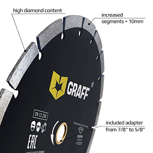 7 Inch Diamond Blade for Angle Grinder — Diamond Cutting Wheel for Cutting Stone, Marble, Granite, Brick, Masonry, Paving Flag, Concrete — Diamond Saw Blades Segment Height 0.394” (10 mm) — GRAFF - size: Ø 7 Inch Segment, style: Diamond Segment Blades