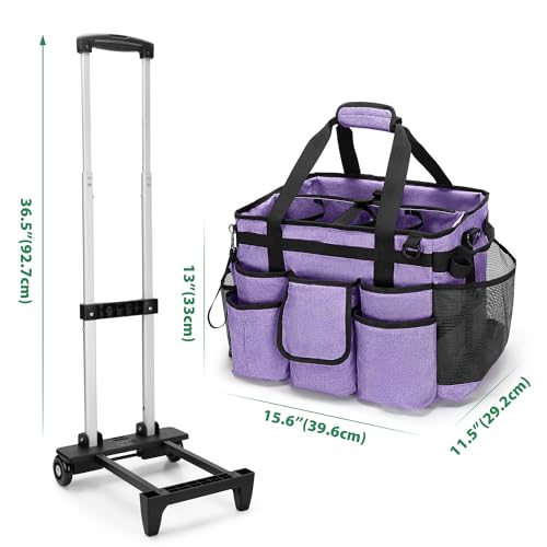 LoDrid Professional Rolling Cleaning Bag with Detachable Trolley, Purple - color: Purple