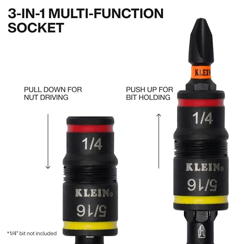 Klein Tools 32933KIT SAE and Metric Impact-Rated Socket Set, 6 Flip Sockets with 12 Hex Driver Sizes, 1/4-Inch Bit Holder, Two Impact-Rated 5-Inch Shafts - color: Sae & Metric Set