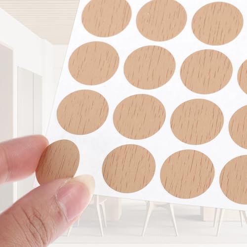 PATIKIL 270 Pieces Screw Hole Stickers, 5 Sheet Self-Adhesive Waterproof PVC Wood Grain Sticker for Screw Holes Wall Cabinets Desk Repairing, Dark Wood Color, 21mm/0.83 Inch - color: Dark Wood Color