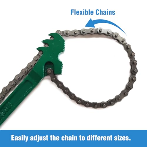 3 Pcs Heavy Duty Chain Wrench, 9 Inch 12 Inch 16 Inch Adjustable Oil Filter Chain Wrench Fits 1.5 Inch to 8 Inch Diameter for Pipe Car Repair (Green)