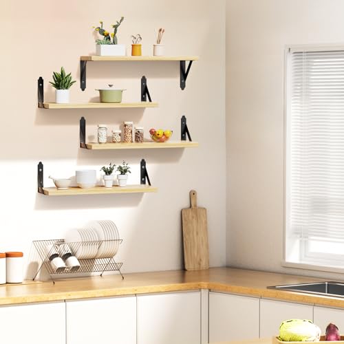 ROMGUAR CRAFT Wood Wall Floating Shelves Set of 4, 17" x 6" - Natural - color: Natural, size: 17" x 6"