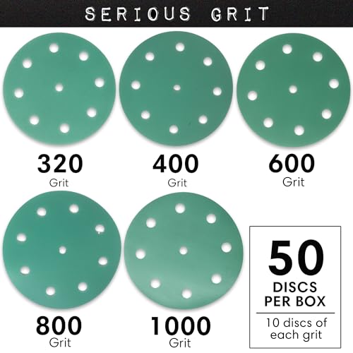 Serious Grit - 5-Inch 9-Hole Sanding Discs - Fine Grit Assortment - 50 Pack - size: High Grit