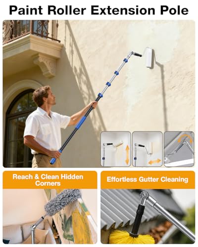 Telescoping Pole, 7-30 Ft with Joint Angle & Squeegee Adaptor, Aluminum Telescopic Paint Roller Extension Pole & Extendable Pole, Anti-Slip Foam Grip, Multi-Purpose Gutter Window Dust Cleaning Pole - size: 30 FT
