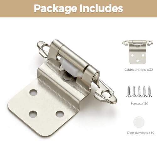 30 Pack 15 Pair Brushed Nickel Cabinet Hinges, 3/8" Inset Kitchen Hinges - color: Satin Nickel, size: 3/8" Inset