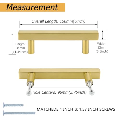 Goldenwarm 10 Pack 3-3/4 Inch Gold Cabinet Handles Brass Kitchen Pulls - color: Gold, size: 3-3/4 Inch Hole Center