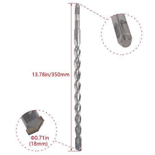 Utoolmart Masonry Drill Bit 18mm x 350mm Carbide Tipped Rotary Hammer Bit Square Shank for Impact Drill 1Pcs - size: Square handle 18*350