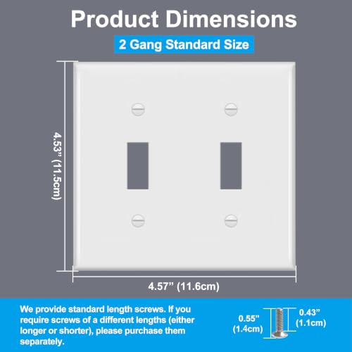 BESTTEN Double Toggle Switch Cover Plate, 2-Gang Light Switch Wall Plate - size: 2 Gang 2 Pack