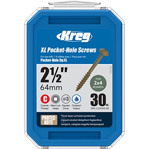 Kreg Protec-Kote Pocket-Hole Screws, 2-1/2 Inch, #3 Square Drive, 30 Count - size: Pack of 1