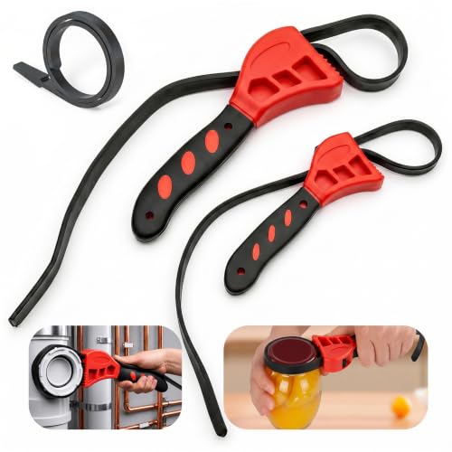 LUBANA 2-Pack Adjustable Strap Wrench Set, Heavy Duty Rubber Oil Filter Wrench for Plumbing, Jar Opening, Pipe Repair & Auto Maintenance, Non-Slip Multi-Purpose Tool for Large and Small Objects